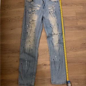 Men's Light Blue Distressed Slim Straight Jeans